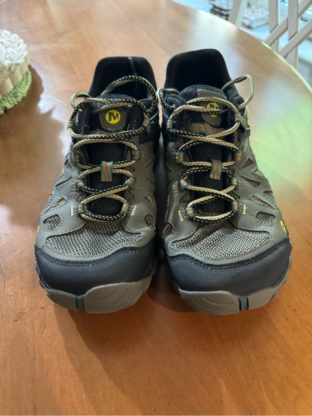 Merrell Men's Trail Running Shoes - Black and Olive Green with Yellow Accents - Picture 2 of 6